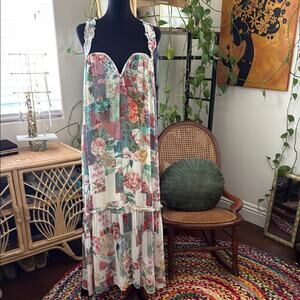 Anthropologie Multicolor Floral Pattern Chiffon Midi Maxi Dress